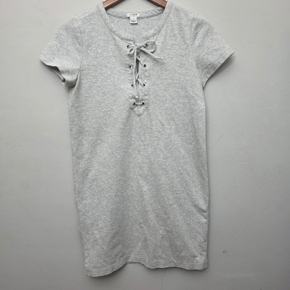 J.Crew T-Shirt Dress Womens XS Grey Casual Lace-Up Grommet Shift Comfort Preppy